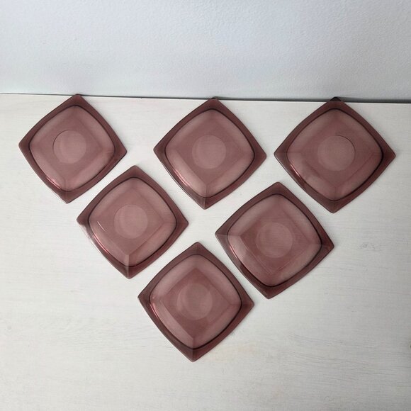 Vintage Saucer Set of 6 Moroccan Amethyst by Hazel-Atlas 1940-60's - Picture 5 of 5